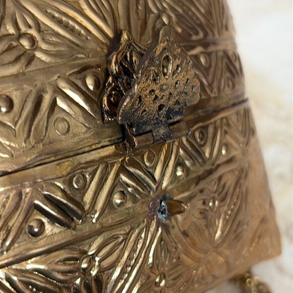 Brass Handcrafted Boho Pillow Shaped Evening Bag w/ Crossbody Chain Strap - Picture 9 of 15